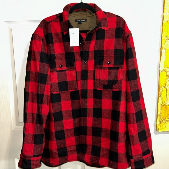 Banana Republic Logan Plaid Wool Blend Shirt Jacket Size Men's XL Red Black NWT - Picture 12 of 13